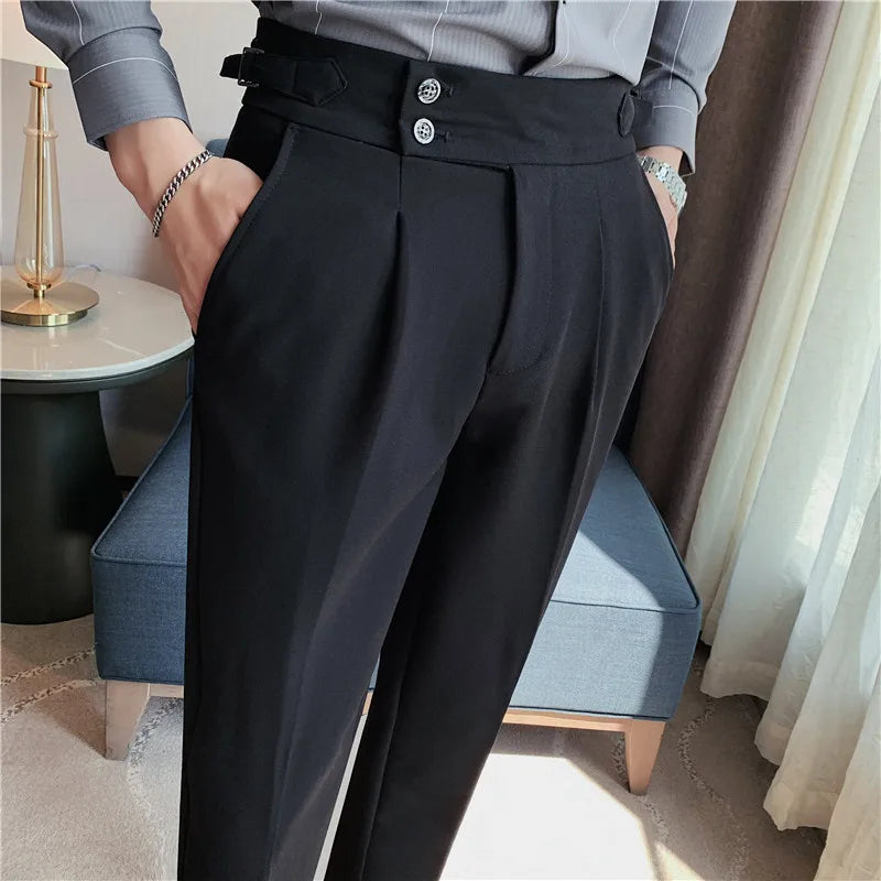 2024 High Quality Business Casual Draped High-waist Trousers Men Solid Color Formal Pants Male Formal Office Social Suit Pants Street King Limited