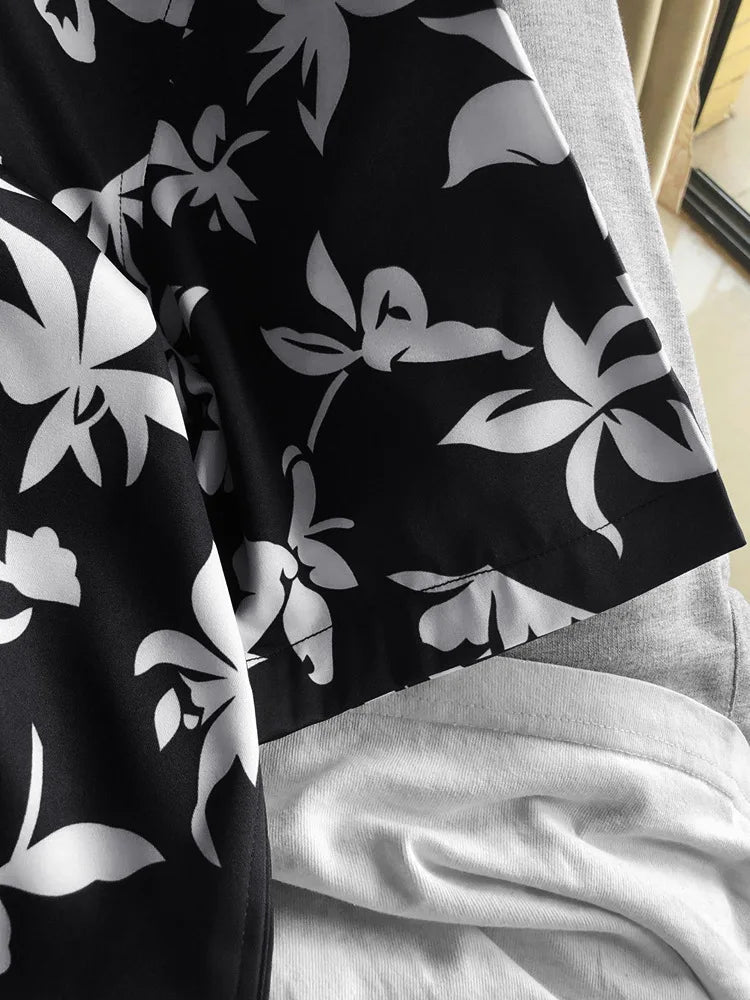 New 2021 luxury Men Classic Hibiscus Flowers Fashion 50% Silk Casual Shirts Shirt high quality Pocket Short sleeves #A48 Street King Limited