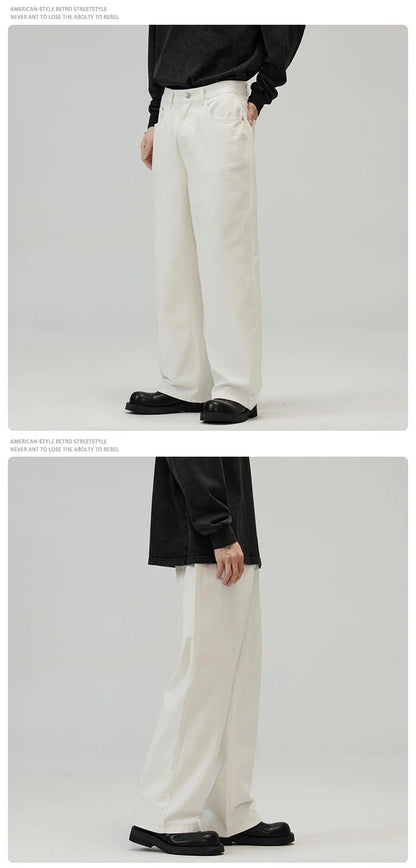 men solid color denim wide leg straight streetwear fashion loose casual jeans pants women y2k jeans trousers unique jeans style 1714