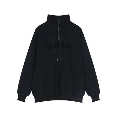 Street Half Zip Hoodie Mens Spring New Vintage Letter Embroidery Loose Sweatshirt Drawstring High Collar Big Pocket Pullover Top Street King Limited