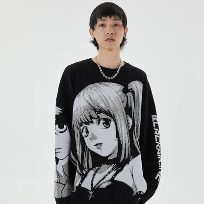 Mens Hip Hop Streetwear Harajuku Sweater Vintage Retro Japanese Style Anime Girl Knitted Sweater 2023 Autumn Cotton Pullover Street King Limited