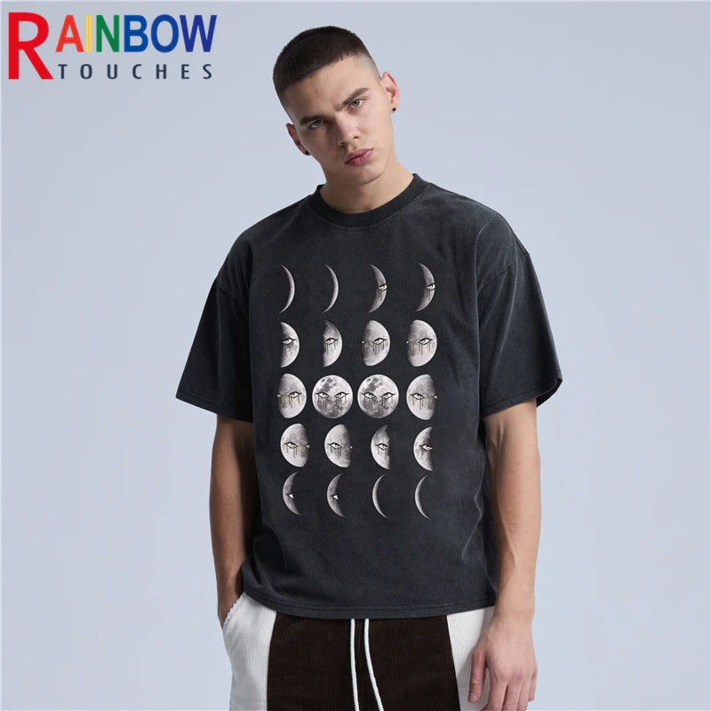 Rainbowtouches 2022 Brand Men's T-Shirt High Street Tidal Current Pink Skull Print Mens Anime Harajuku Creative Hip Pop T-Shirt Street King Limited