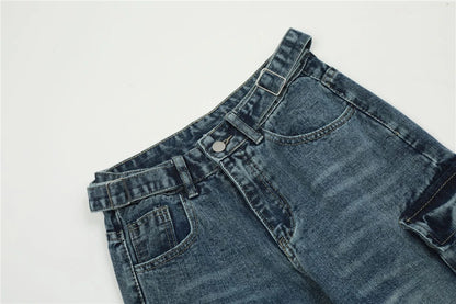 vintage multi pocket jeans mens harajuku cargo denim pants retro hip hop straight loose jean pants men clothing unique cargo style 597