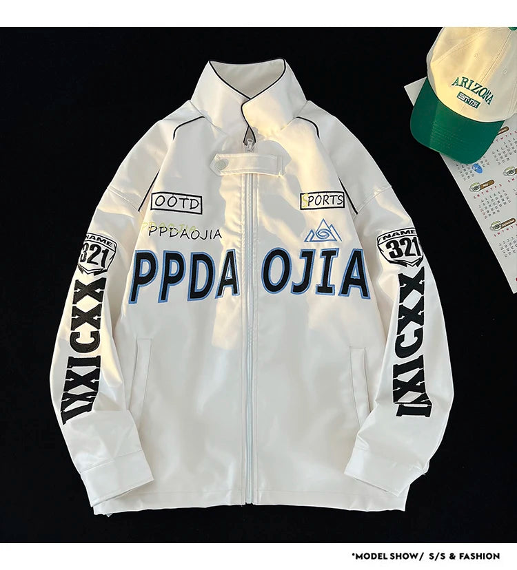 american style coat mens spring and autumn street pilot biker jacket oversized hip hop letter embroidery pu leather jackets unique default style 444