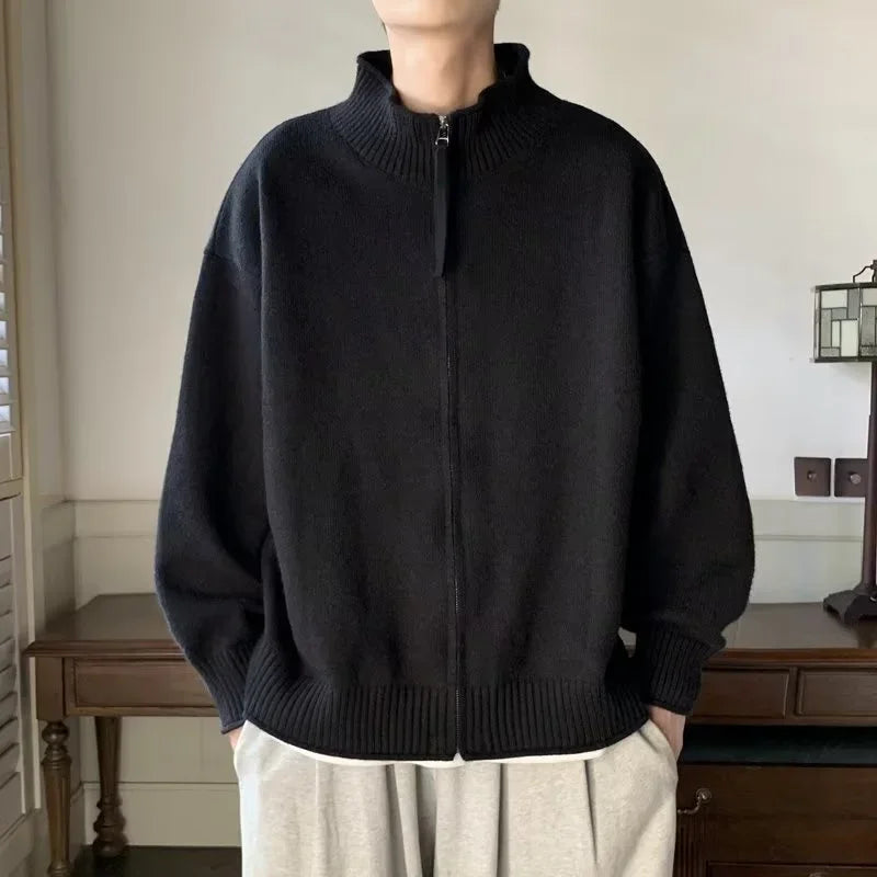 Autumn Solid Solor Zipper Cardigan For Men Letter Printed Crewneck Knitted Sweater Casual Loose Pull Homme Knitwear Jackets Street King Limited