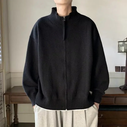 Autumn Solid Solor Zipper Cardigan For Men Letter Printed Crewneck Knitted Sweater Casual Loose Pull Homme Knitwear Jackets Street King Limited