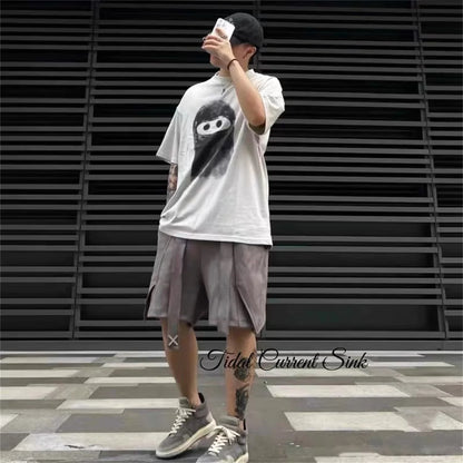 Summer Vintage Style ADF NFT Illustration YE Doll Graffiti Washed Old Short Sleeves Tops T-Shirt Street King Limited