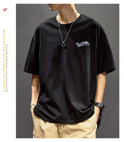 Cotton short-sleeved t-shirt men's ins trendy summer American hip-hop national trend printed loose youth white tops men clothing Street King Limited
