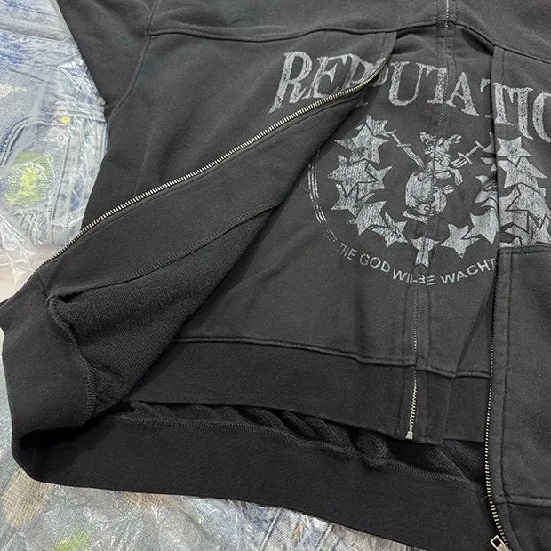 Double zipper hooded cardigan jacket Street King Limited