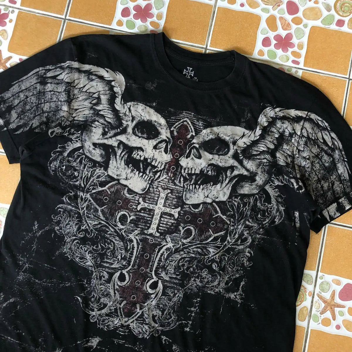 Street Y2K New Popular Gothic Printed Cotton T-shirt Men Harajuku Hip Hop Retro Loose Short Sleeved Couple Casual Joker T-shirt Street King Limited