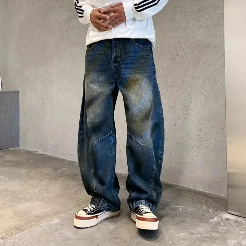 autumn hip hop graffiti painted baggy jeans mens y2l streetwear wide leg denim pants punk fashion distressed gradient jean denim street jeans