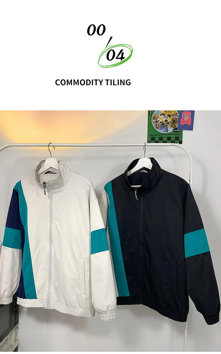 2024 spring mens standing collar jacket patchwork loose windbreaker zipper sports outdoor jackets unisex punching jacket unique default style 5476