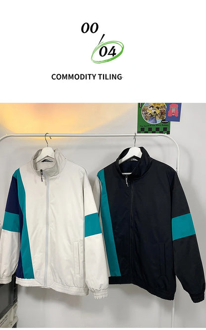 2024 spring mens standing collar jacket patchwork loose windbreaker zipper sports outdoor jackets unisex punching jacket unique default style 5476