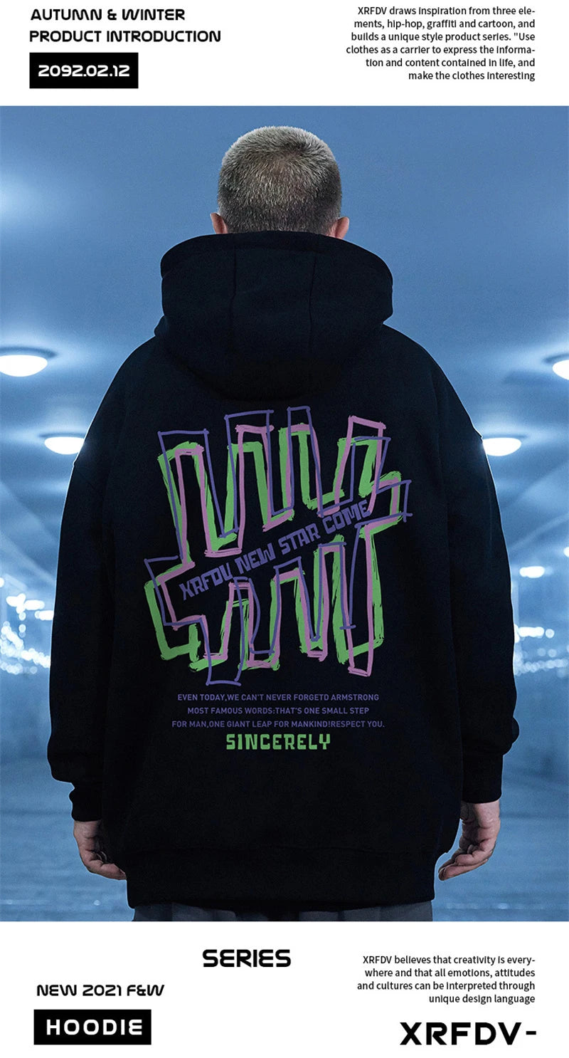 Retro Graffiti Letter Print Letter Pullover Hoodies Men's Streetwear Oversized Fleece Hooded Sweatshirts Casual Y2K Hoodie Street King Limited
