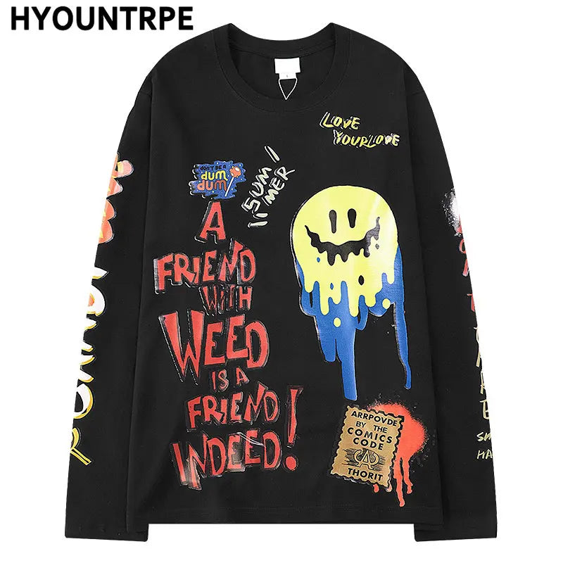 Hip Hop Streetwear T Shirt Graffiti Graphic Harajuku T-Shirt 2023 Mens Cotton Long Sleeve Tshirt Streetwear Oversized T Shirt Street King Limited