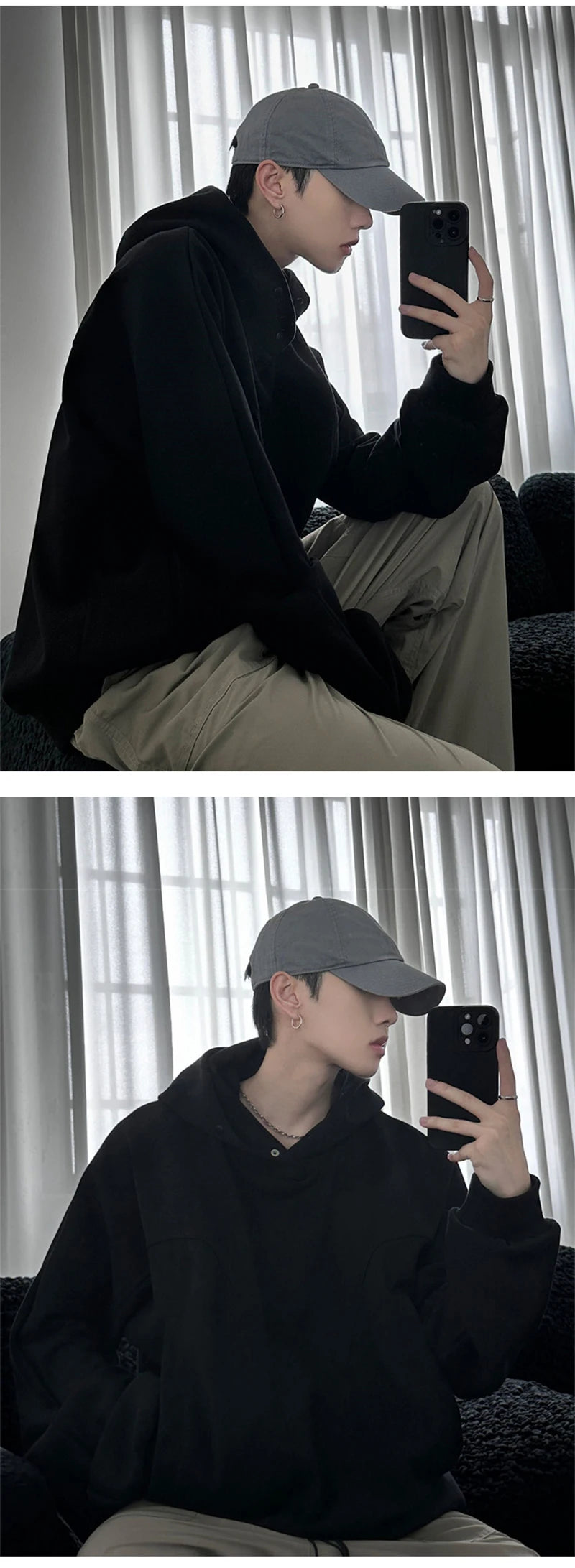 Streetwear Autumn Fleece Button Up Neck Hip Hop Sweatshirts For Men Solid Color O Autumn Fleece Button Up Neck Hip Hop Sweatshirts For Men Solid Color Oversized Y2K Hoodies High Street Fashion Hooded Tracksuit Fashion Sweater Jacket With Graphic Design For Men