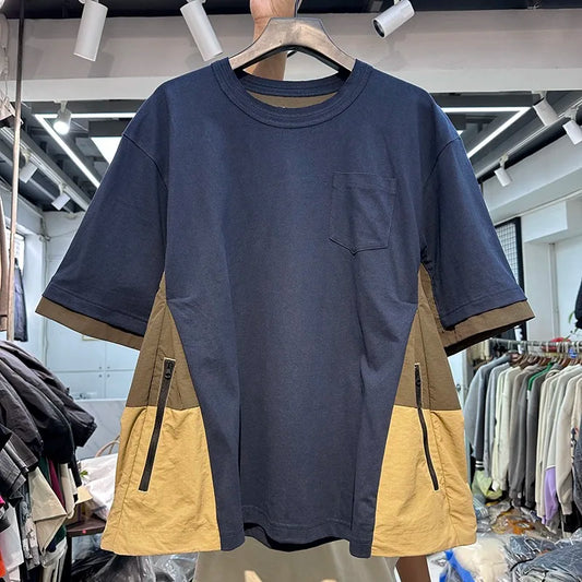 Side stitching color bump hem drawstring plus two layers of short-sleeved shirt profile Street King Limited