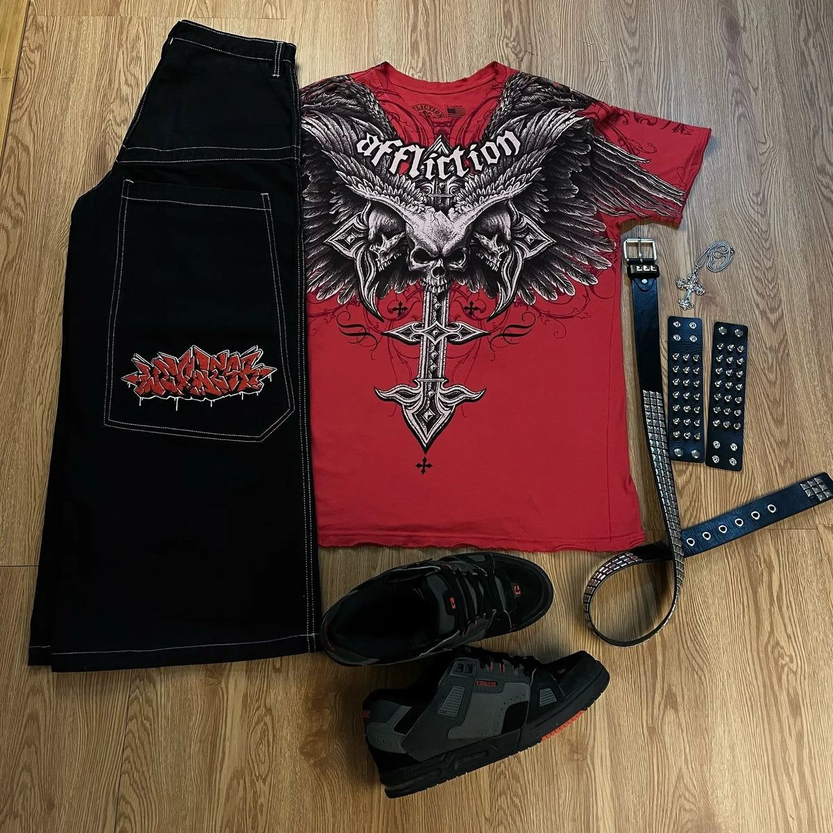 harajuku tapout and wexwear suit graphic embroidered jeans black skateboard pants y2k jeans tracksuit t shirt for men streetwear 1 ripped baggy denim
