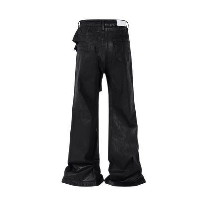 y2k streetwear wax leather strecth jeans for men and women ropa hombre baggy flare pants oversized straight denim trousers unique jeans style 4103