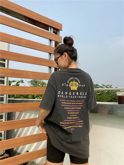 Vintage Retro Style Old School MJ's Eye Printing High-Street T-Shirt Tops Street King Limited