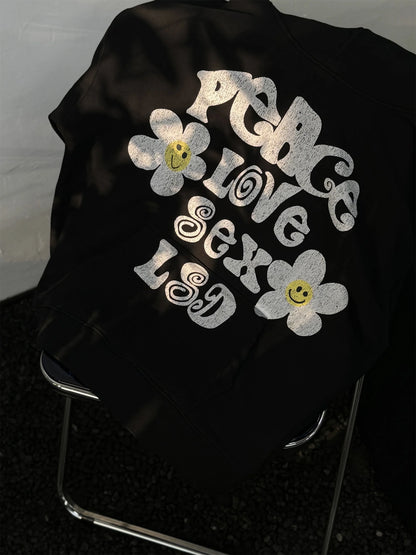 2024 Vintage readymade Style Letter Flower Print Quality Loose Oversized High-Street Cotton Hoodies Sweater Pullover Street King Limited