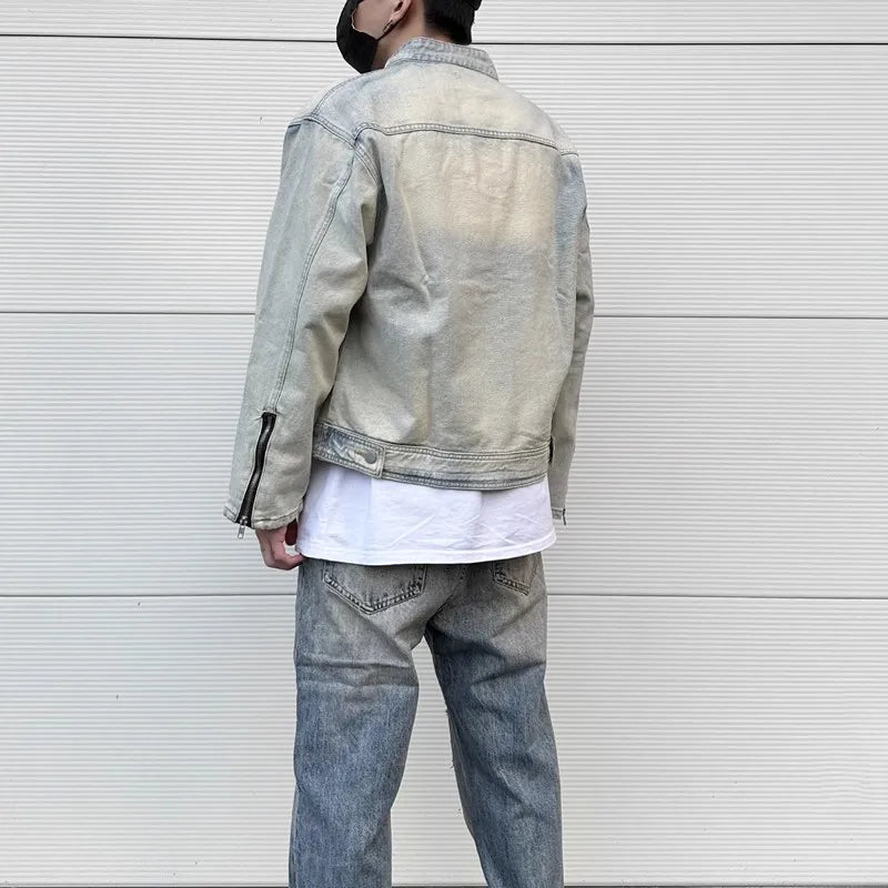 y2k streetwear washed biker jeans jackets for men and women zipper pocket ropa hombre windbreaker denim coat oversized stacked flare jeans