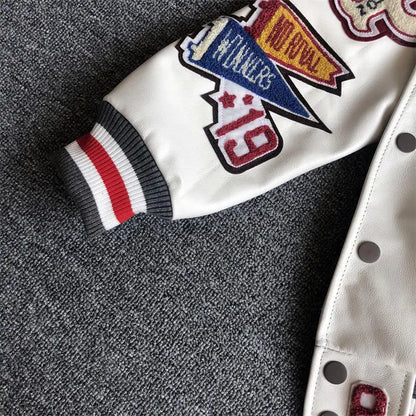 Leather Jacket Men Motorcycle Luxury Designer Embroidery Short Biker Baseball Jackets Y2k Streetwear Winter Bomber Coat White Street King Limited