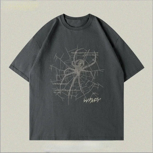Summer Men and Women Loose Spider Trend Print Vintage Graphic T-shirt Couple Casual Hip Hop Round Neck Short Sleeve harajuku top Street King Limited