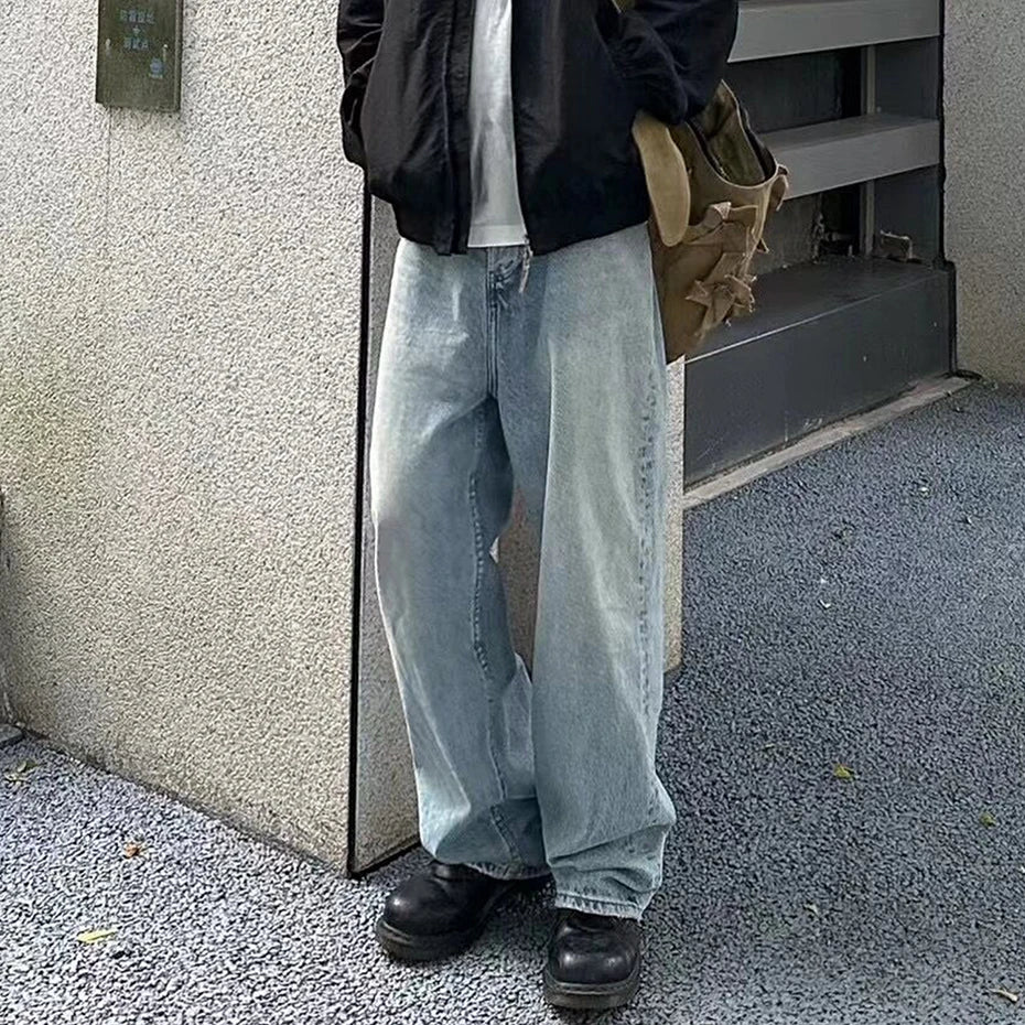 hi street blue jeans men loose wide leg denim pants vintage harajuku streetwear jeans trousers for male denim street jeans
