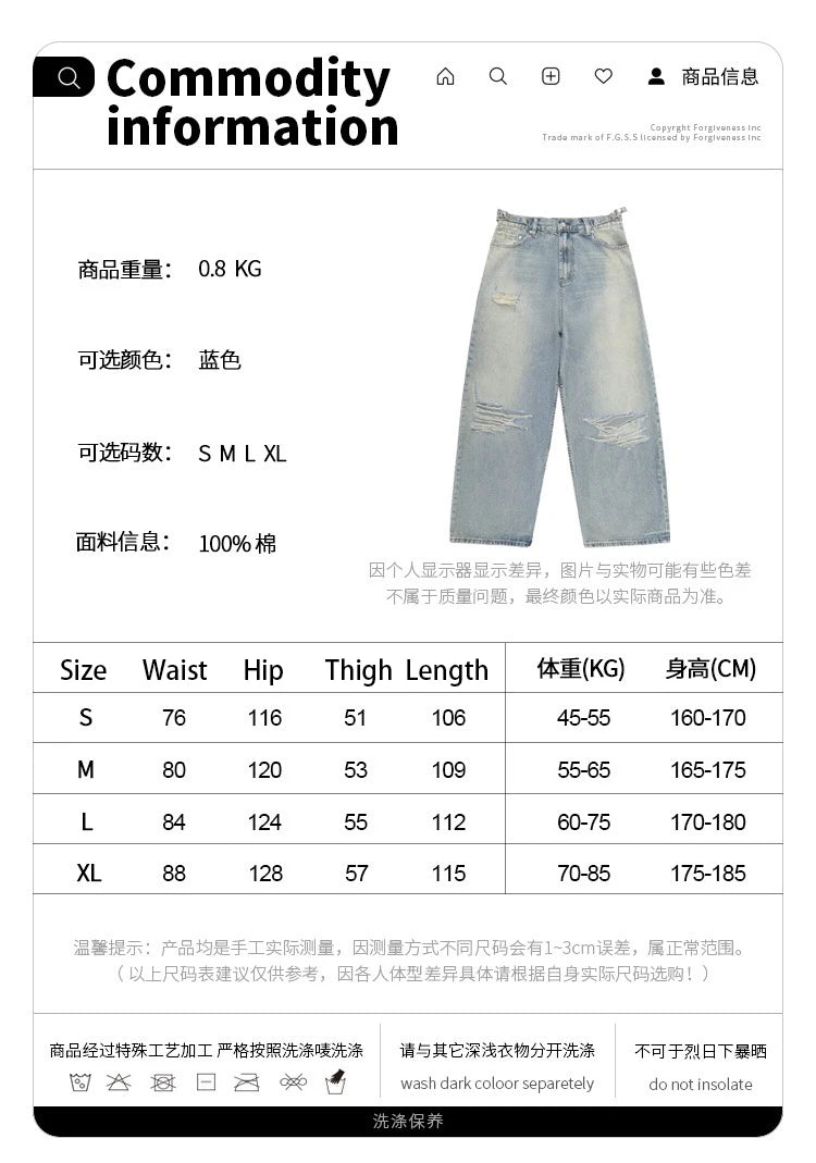 Straight Jeans with torn knees Street King Limited