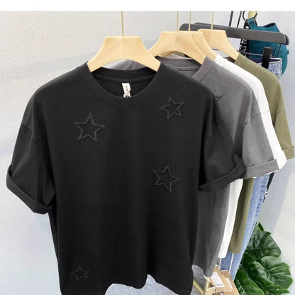2024 American style men and women summer pentagram round neck short sleeved trendy couple loose retro casual T-shirt top y2k Street King Limited