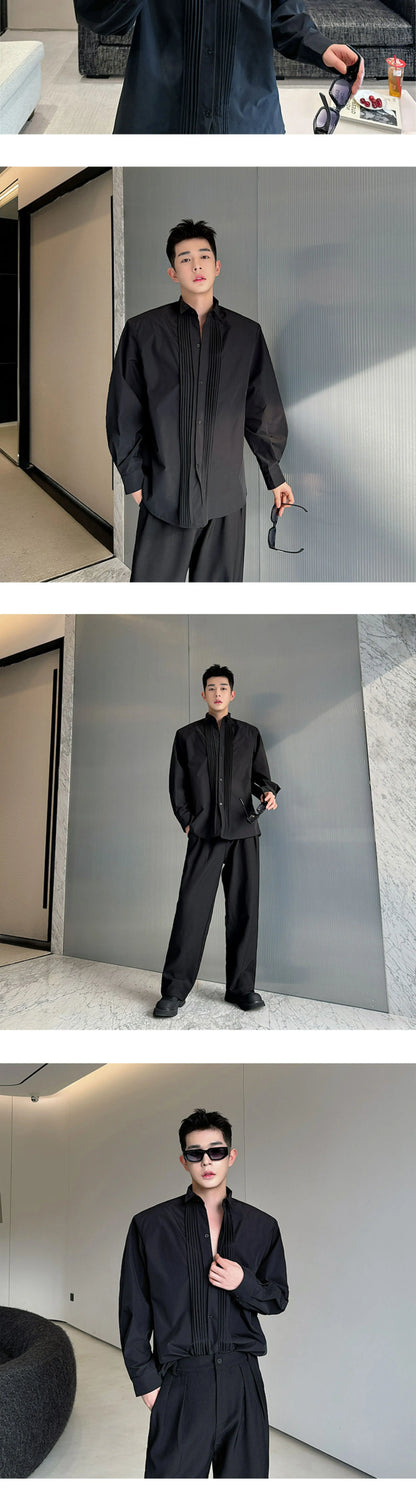 Men French Vintage Fashion Business Casual Long Sleeve Loose Dress Shirts Man Korean Streetwear Party Shirt Blouses Street King Limited