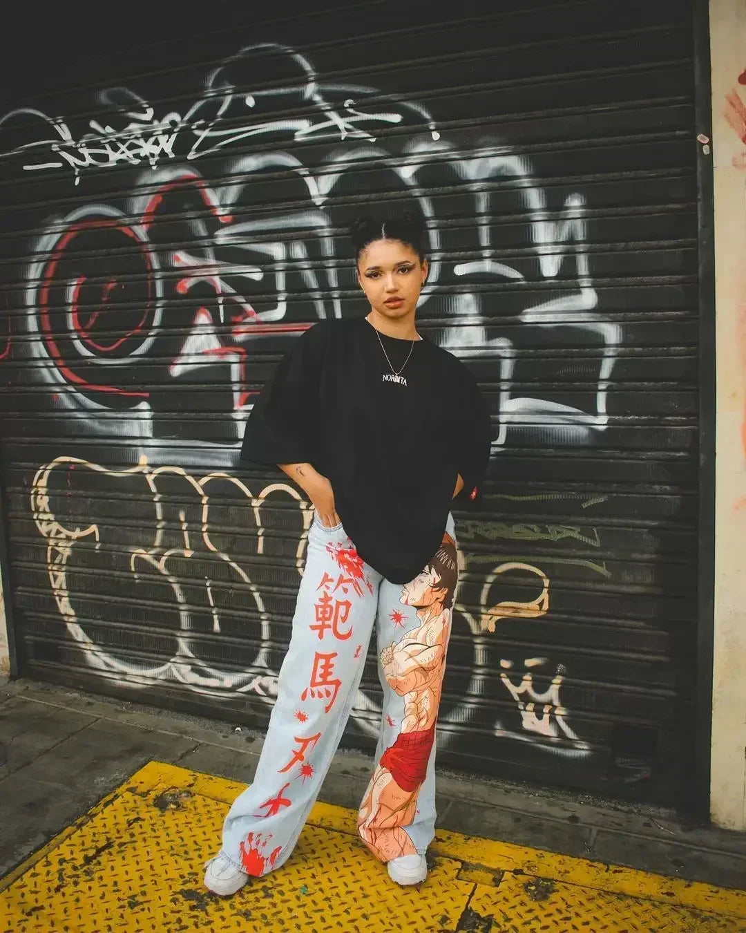 Harajuku fashion mens women’s jeans lightning graphic wide leg jean streetwear y2k denim cuples high waist pants men clothing Street King Limited