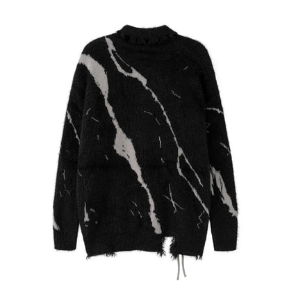 Front Lace Up Tie Dye Frayed High Neck Sweaters Men's High Street Retro Casual Oversized Unisex Woolen Clothes Knitted Sweater Street King Limited