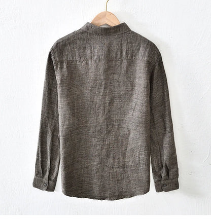 Vintage Linen Shirt Men Spring Autumn New Khaki Lapel Loose Long Sleeve Shirt Retro Casual Solid Breathable Cardigan Top Tees Street King Limited