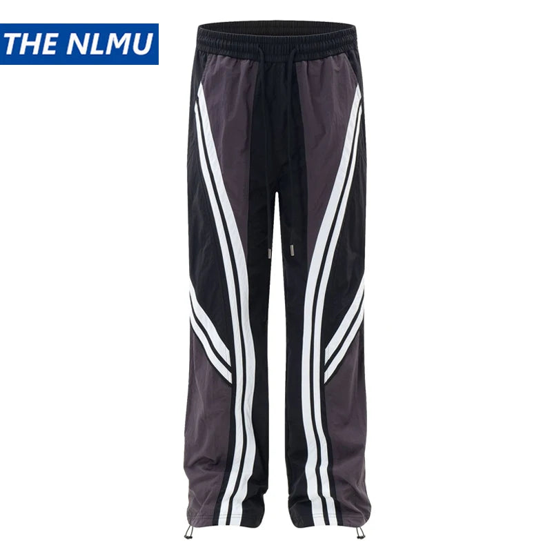 men black sports pants y2k striped patchwork joggers baggy pants hip hop casual drawstring waist quick drying trousers urban active pants