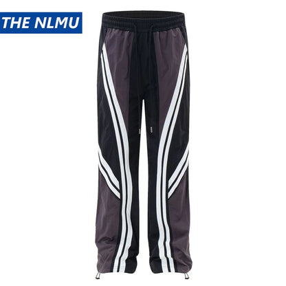 men black sports pants y2k striped patchwork joggers baggy pants hip hop casual drawstring waist quick drying trousers urban active pants