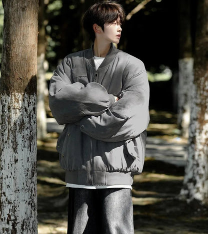 High Street Pilot Cotton Jackets Mens Thickening Winter Tooling Trendy Profile Warm Bomber Coats Unisex Baseball Collar Parkas Street King Limited