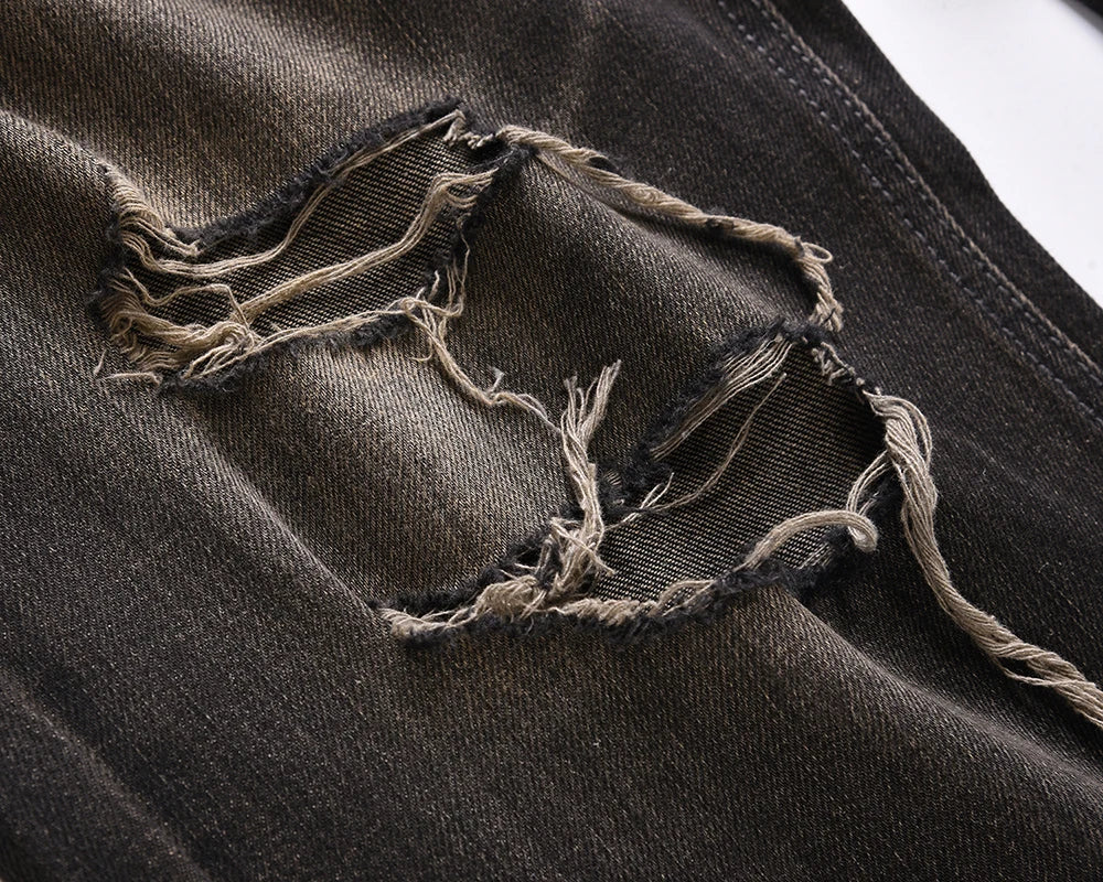 streetwear frayed hole distreesed ripped baggy jeans for men and women pantalones hombre y2k casual denim trousers oversized unique jeans style 5832