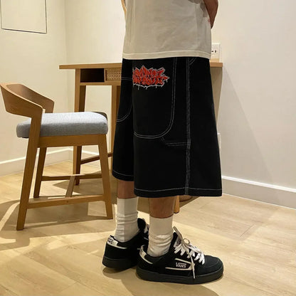 Harajuku Y2k Wexwear Embroidery Skateboarding Jeans Denim Men Letter Graphic Streetwear Shorts 2024 Baggy Gym Basketball Shorts Street King Limited