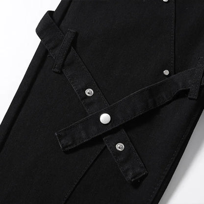 Men Cargo Jeans Vintage Stacked Black Hip Hop Flared Trousers Y2k High Street Baggy Denim Pants Casual Streetwear Unisex Street King Limited