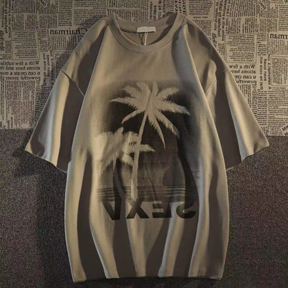 Pure cotton American retro coconut short-sleeved T-shirt for men and women couple wear trendy brand loose and versatile student Street King Limited