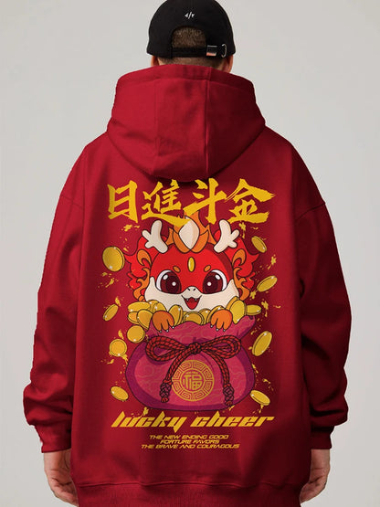 Lucky Cheer Dragon Printed Hoody Man Y2K Streetwear Clothes Fleece Hip Hop Loose Fashion Pullover Sweatshirts Graphic Hoody Street King Limited