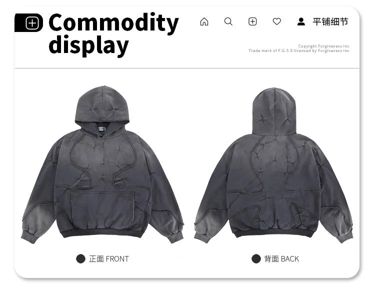 Stitching deconstructed gradient dyed heavy hoodie Street King Limited