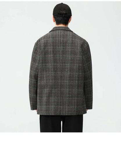 men autumn winter retro casual plus size thick plaid blazer jacket commuter man business streetwear fashion suit coat outerwear unique default style 1373