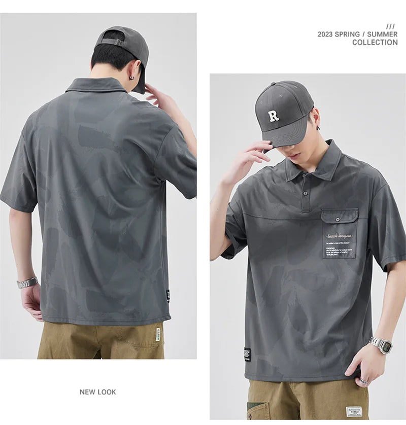 Streetwear Summer Short Sleeve Lapel Polo Shirt Mens Full Print Tee Shirts Korean Summer Short Sleeve Lapel Polo Shirt Mens Full Print Tee Shirts Korean Fashion Pocket Golf Wear Button Camisa Polo Masculina Fashion Sweater Jacket With Graphic Design For Men
