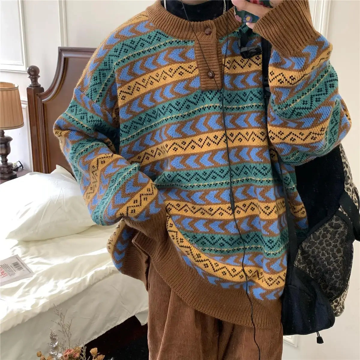 American autumn and winter men and women trendy personality lazy sweater couple loose retro casual round neck Harajuku knitted Street King Limited