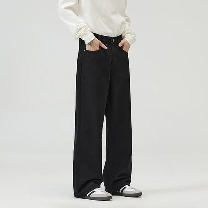 men solid color denim wide leg straight streetwear fashion loose casual jeans pants women y2k jeans trousers urban skinny jeans