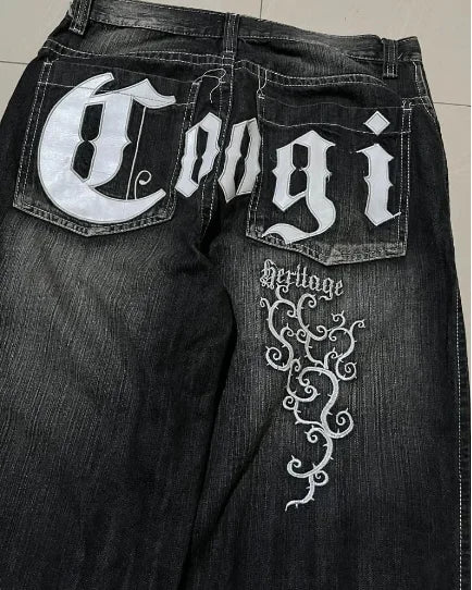 Y2K Straight Wide Leg Pants New Street Selling Fashion Loose American Hip Hop Retro Gothic Print Jeans Women Unisex Joker Jeans Street King Limited