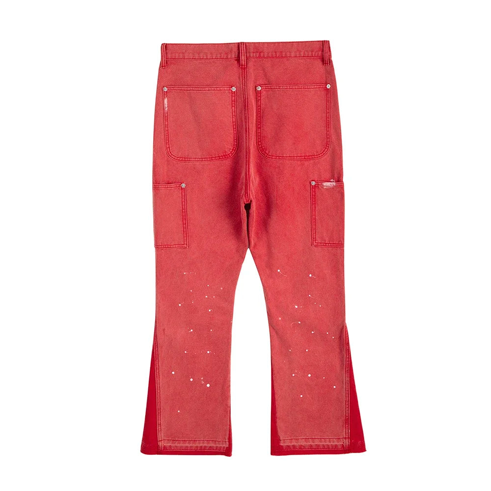 high street spliced speckled ink micro flare pants for men and women patchwork baggy jeans ropa hombre casual denim trousers 2 stacked flare jeans